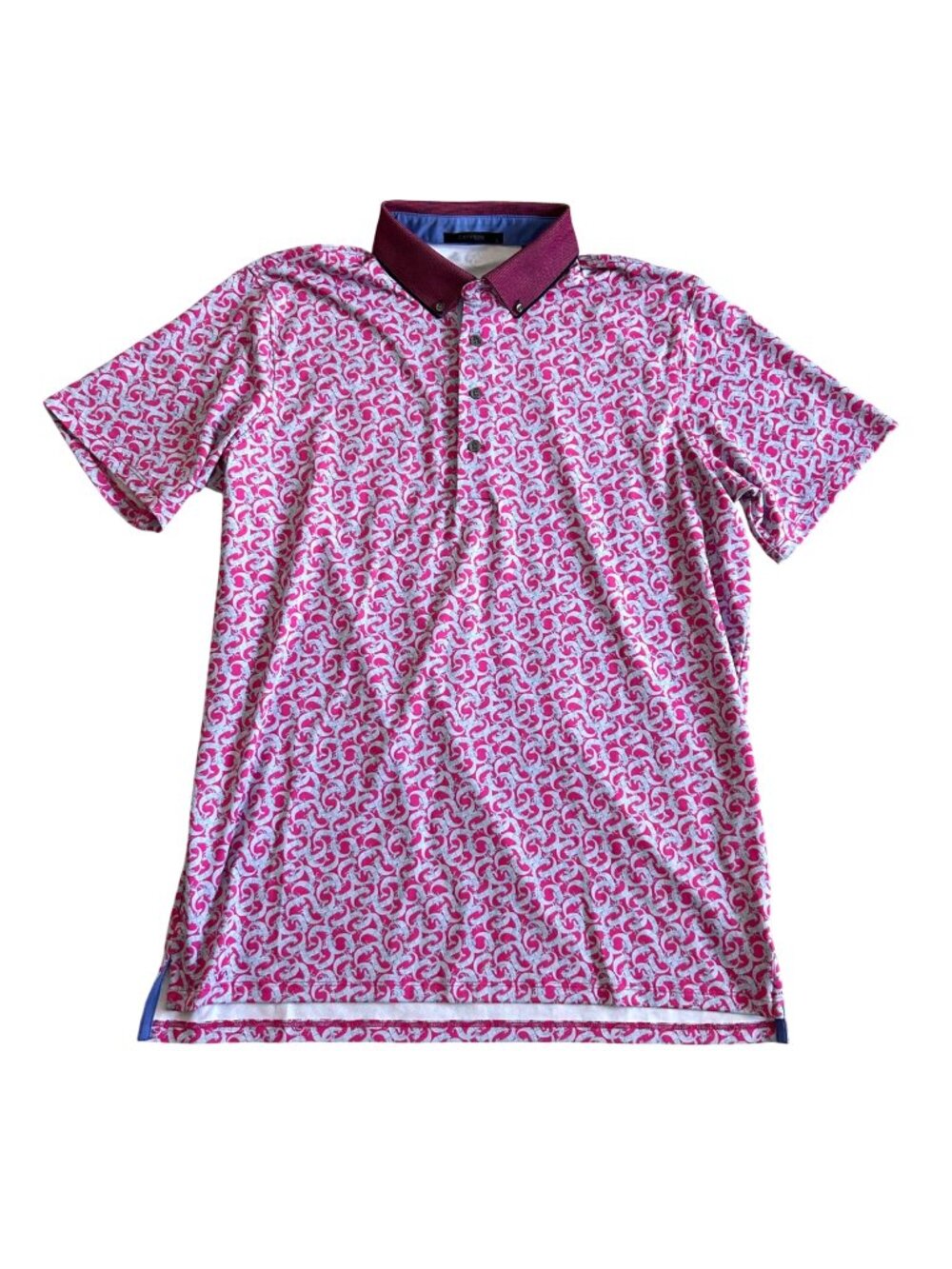Greyson Men's Sz Large Pink & White Dragon Print Polo Shirt